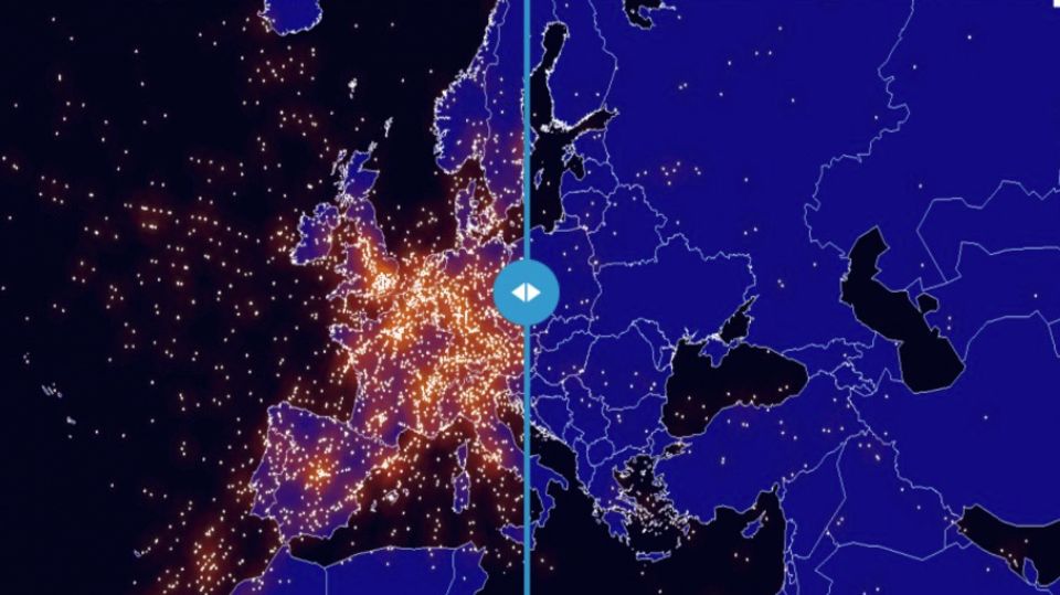Flugradar zeigt dramatische Auswirkungen des Coronaviurs auf den europäischen Flugverkehr