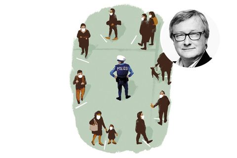 Ein Polizist beobachtet Passanten