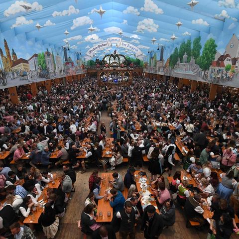 Bierbänke auf dem Oktoberfest in München
