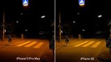 Diese Fotos entstanden gegen 22 Uhr. Der Fokus wurde manuell auf den Zebrastreifen auf der Straße gelegt. Dank der längeren Belichtungszeit (1 Sekunde) zeigt das iPhone 11 Pro mehr Details - frappierend sind die Unterschiede angesichts der Preisdifferenz jedoch nicht.