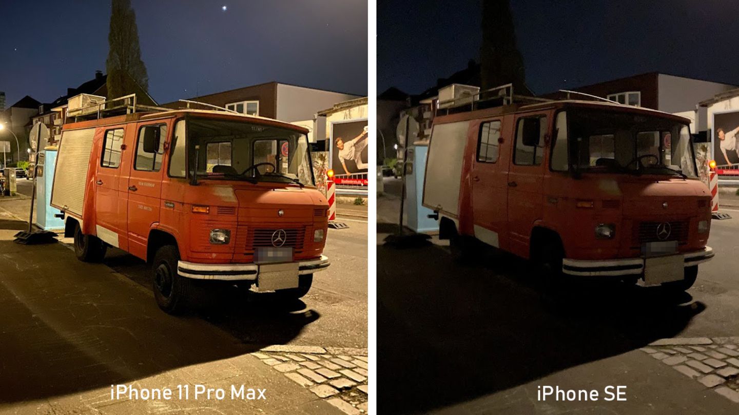 Hier sieht man den Unterschied beim Nachtmodus am deutlichsten: Beim iPhone 11 Pro wurde die Belichtungszeit auf drei Sekunden gestellt. Durch die Langzeitbelichtung bekommt das Bild beinahe einen künstlerischen Touch.