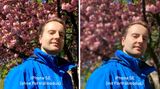 Beide Fotos wurden mit dem iPhone SE aufgenommen. Links sieht man den "normalen" Fotomodus, rechts den aktivierten Porträtmodus. Weil das SE nur eine Linse besitzt, wird die Tiefenunschärfe mit der Software simuliert.