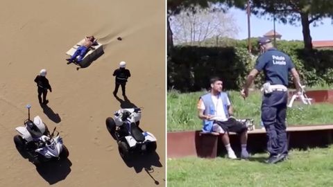 Coronavirus in Italien: Mit einer Drohne patrouilliert die Polizei einen Strand in der Provinz Rimini. 