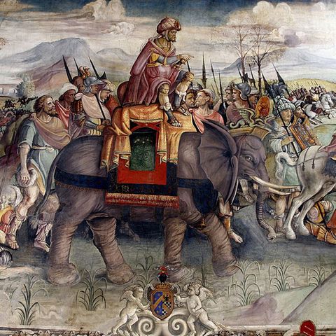 Das Fresko von Jacopo Ripanda stellt Hannibals Alpenüberquerung 218 v. Chr. da.