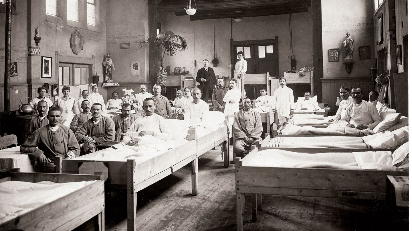 Serbische Soldaten als Grippepatienten in Dänemark, 1919