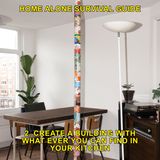 Ein Turm aus Konservendosen steht mitten in einem Esszimmer