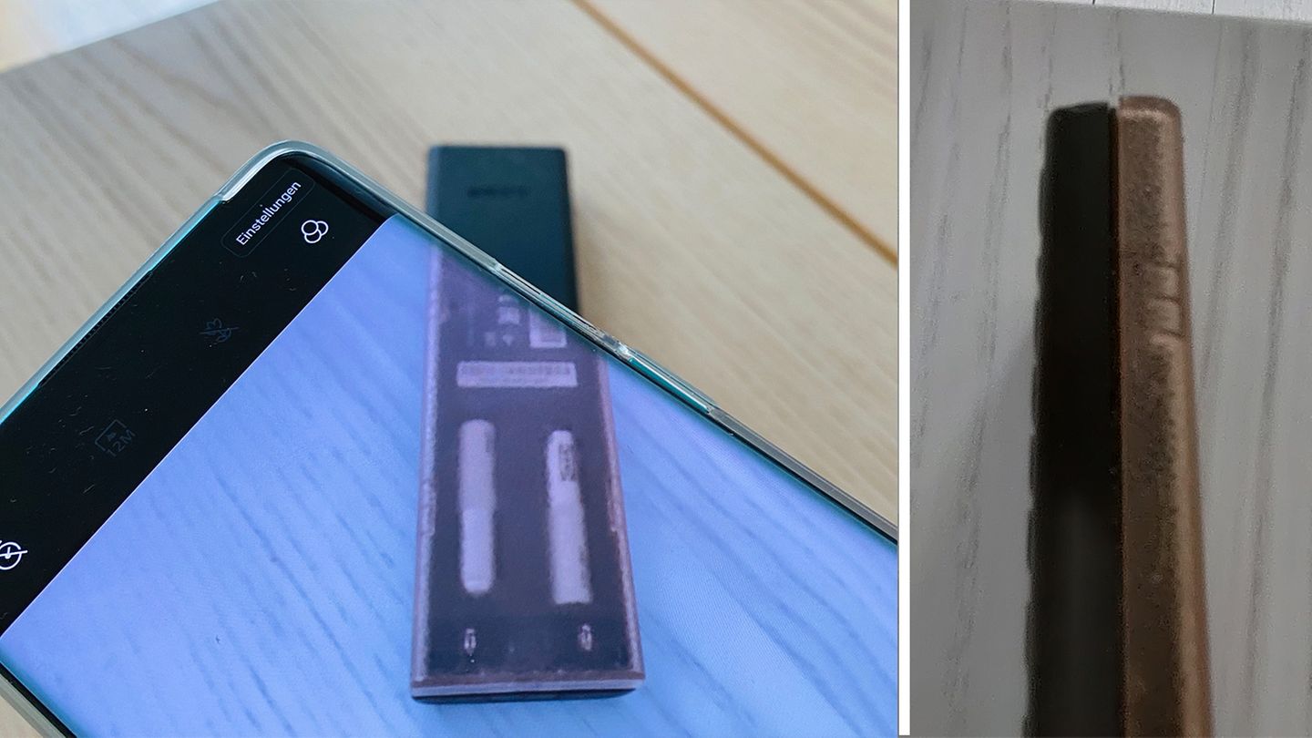 Bei der Fernbedienung sieht man gut, dass der Trick nur mit wenigen Plastiksorten funktioniert. Obwohl beide Seiten schwarz sind, lässt sich wie rechts zu sehen nur die Rückseite durchsichtig machen.