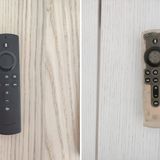 Die Fernbedienung eines Amazon Fire TV Stick ohne und mit Monochromfilter: Das eigentlich undurchsichtige Gehäuse gibt beim Einschalten des Filters auf einmal den Blick auf die Innereien frei.
