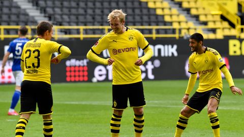 Dortmunds Stürmer Erling Haaland und Teamkollege Thorgan Hazard
