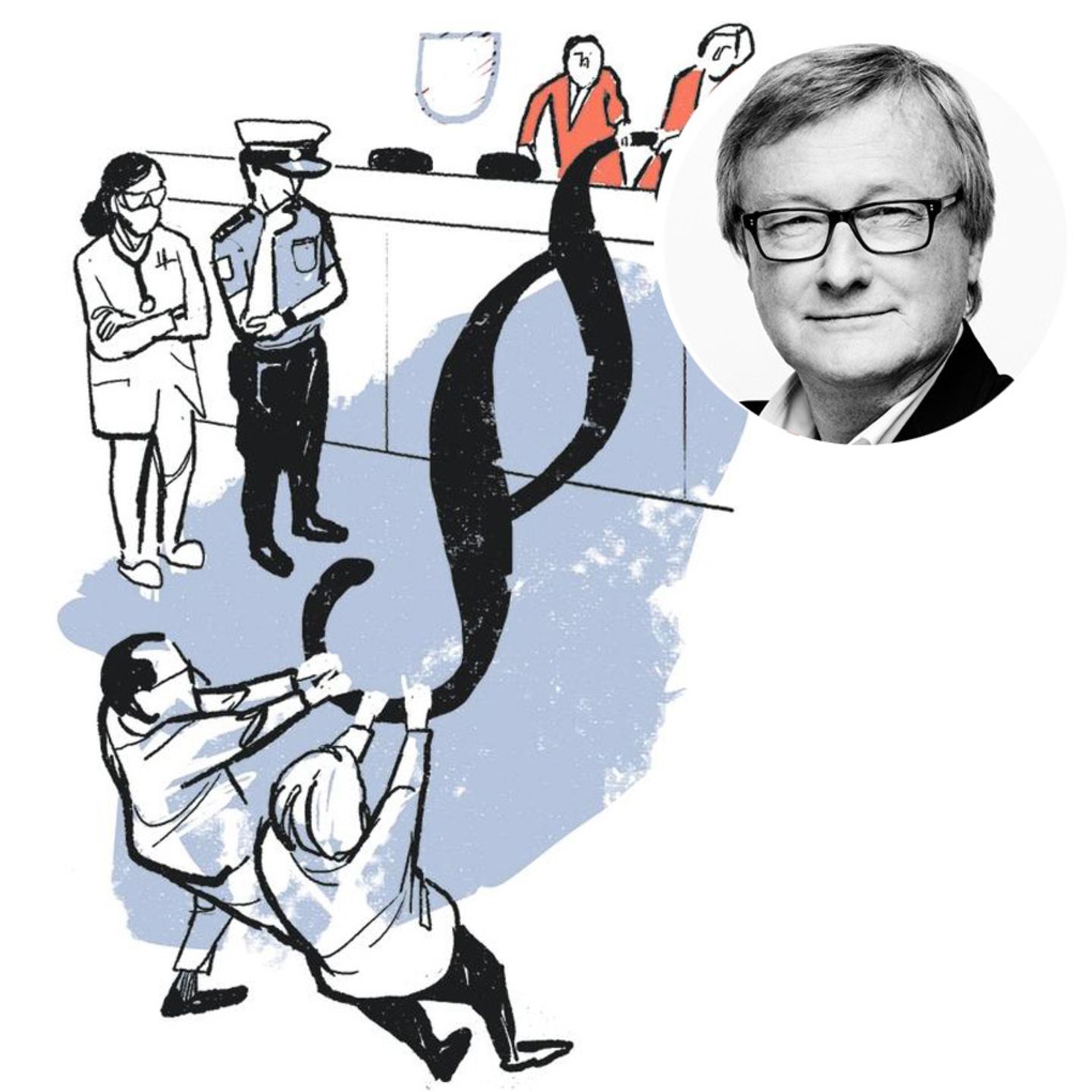 Illustration von Mesnchen vor Gericht