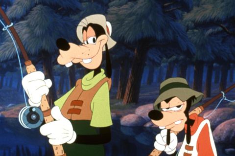 Goofy mit Angel in der Hand und einer Anglermütze