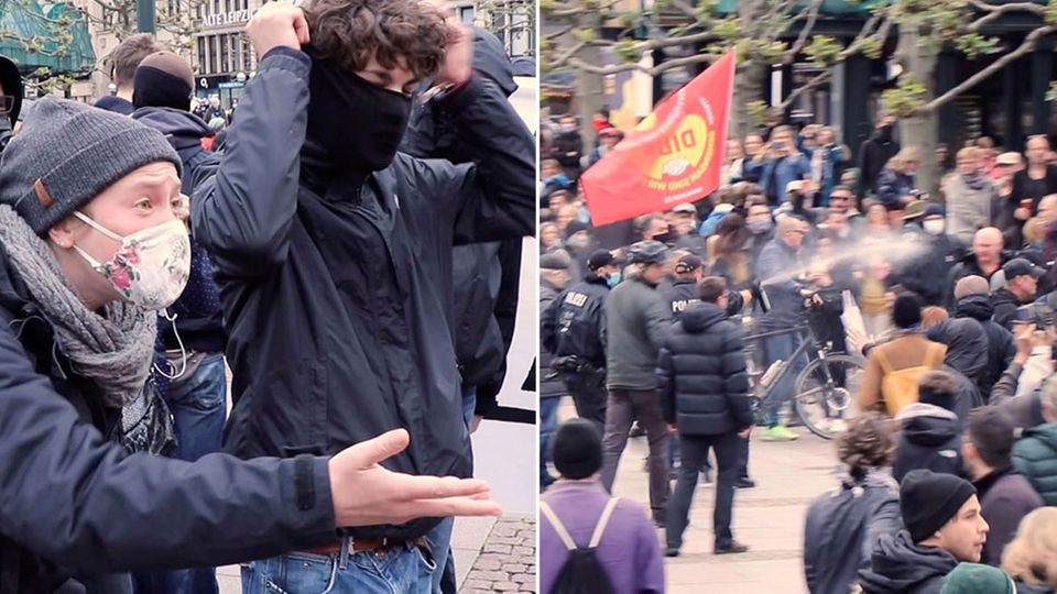 Demonstrationen, Menschen mit Mundschutz