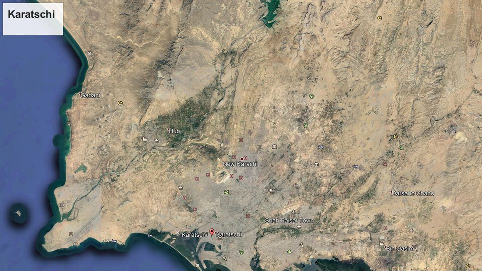 Eine Karte der Region im Süden Pakistans. Das Flugzeug stürzte in Karatchi ab.