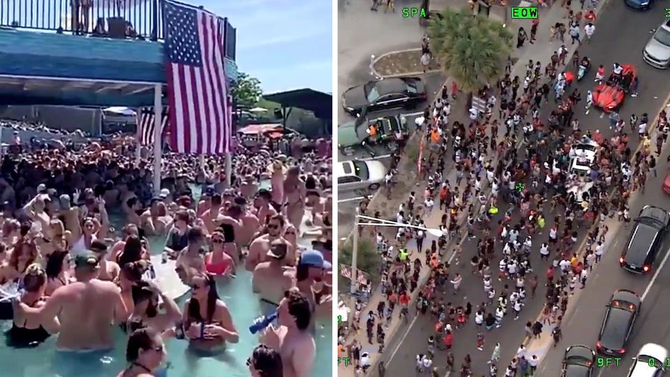 Feiern ohne Abstand: Am "Memorial Day" versammeln sich Dutzende Amerikaner im Pool und am Strand. Feiern ohne Abstand: Am "Memorial Day" versammeln sich Dutzende Amerikaner im Pool und am Strand.
