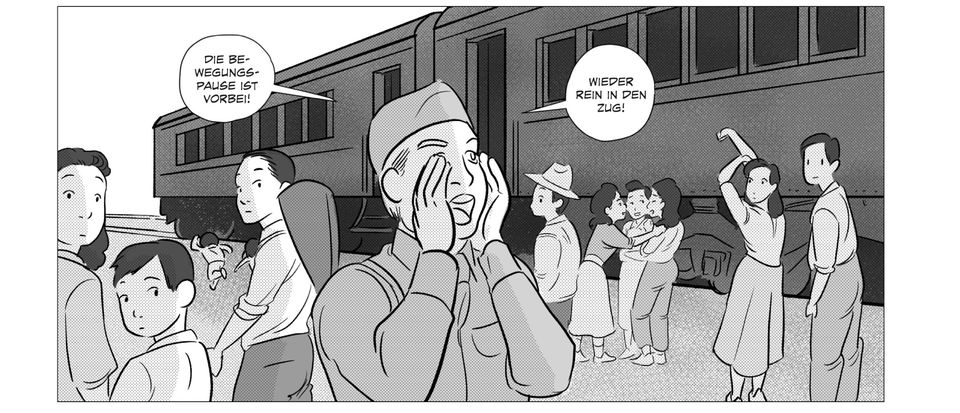 They Called Us Enemy Illustration eines Zuges, der Japaner und eines Soldaten