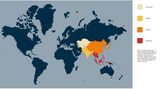 Was meinen wir, wenn wir "Asien" sagen?  Hell Gelb -  Zentral Asien  Gelb -  Südasien  Orange - Ostasien  Rot -  Südostasien  Was ist mit dem Norden und Westen? Westasien überlappt sich massiv mit dem Mittleren Osten, Nordasien umfasst auch die russischen Gebiete Sibirien, den Ural und Russlands Fernen Osten, daher werden die Begriffe nur selten verwendet.