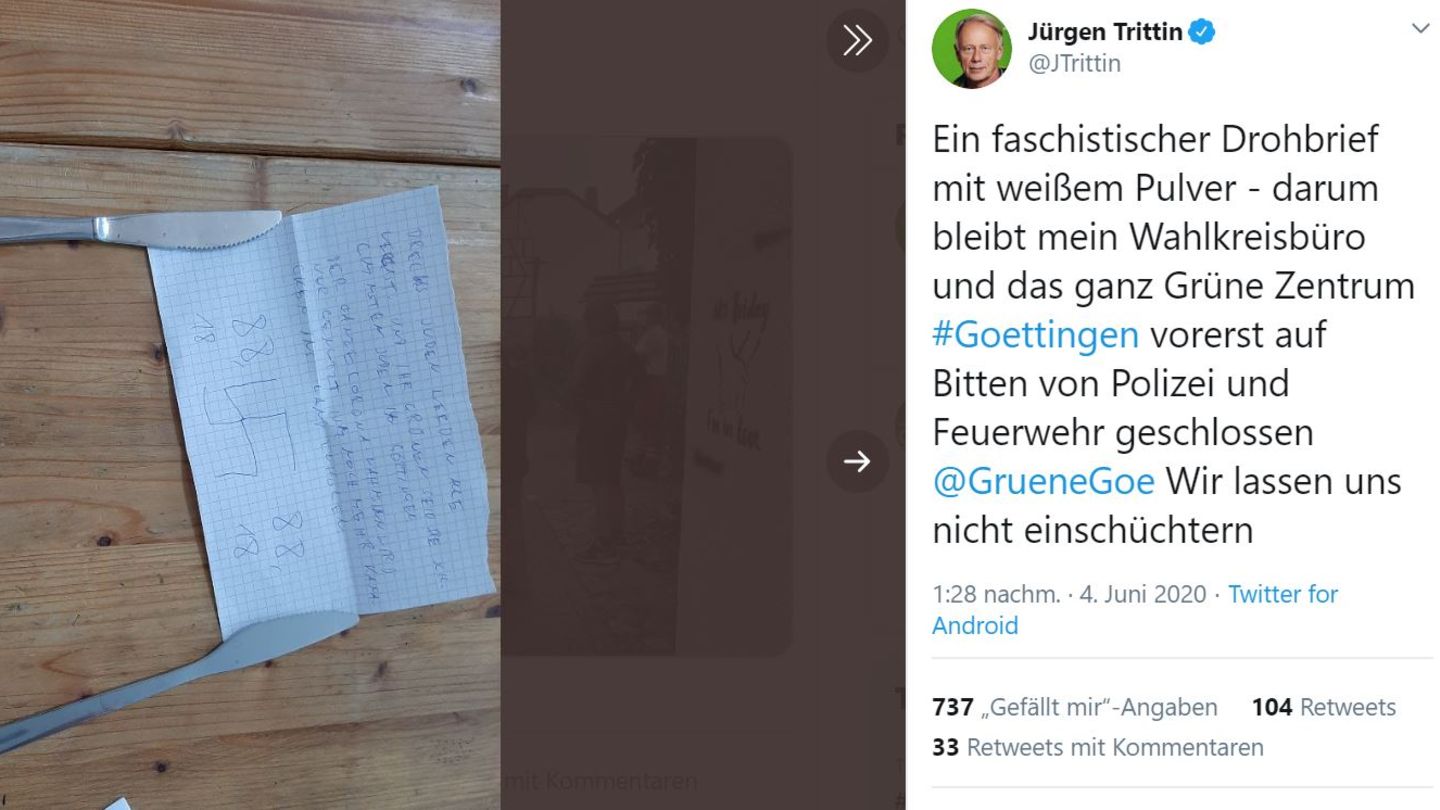 Rechter Drohbrief an den Grünen-Politiker Jürgen Trittin