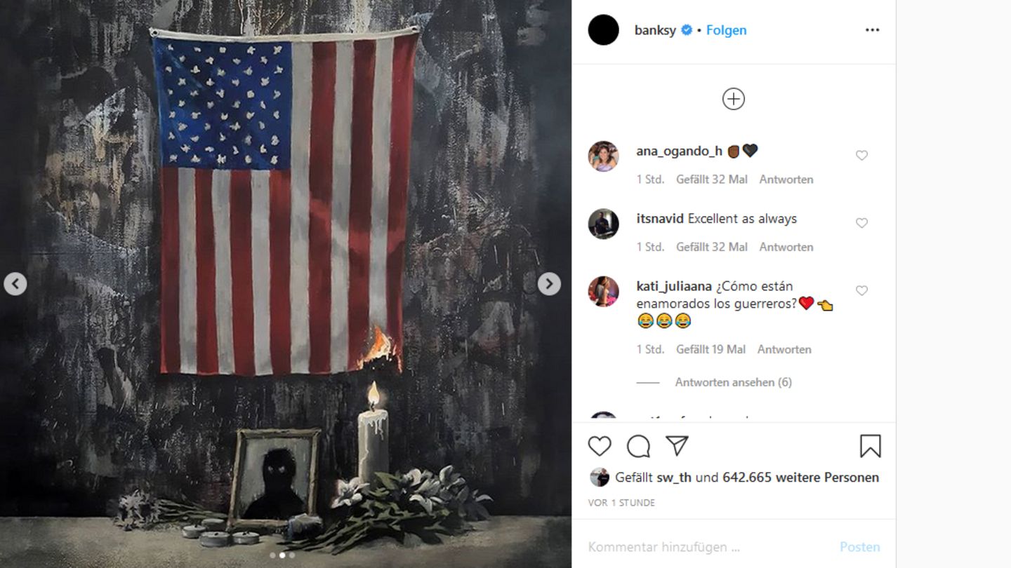 Banksy sorgt sonst mit Straßenkunstwerken für Aufsehen, im Fall George Floyd äußert er sich in einem Instagram-Posting