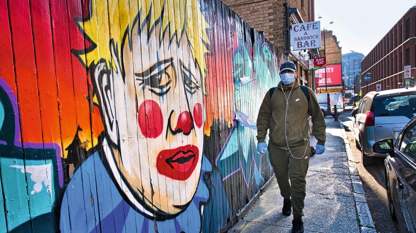 Johnson als Clown in Ost-London