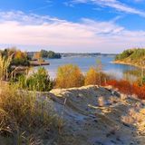 Funkelndes Wasser mit Heidestrand