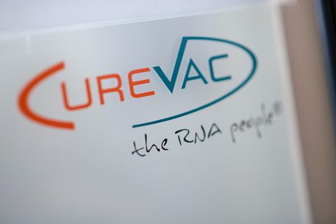 Das Logo des biopharmazeutischen Unternehmens CureVac