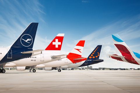 Leitwerke von Jets der Lufthansa Group