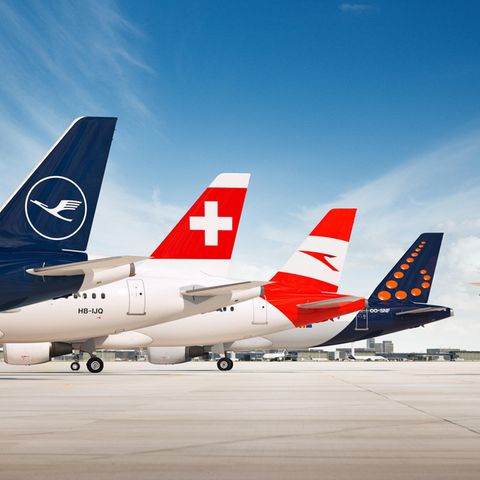 Leitwerke von Jets der Lufthansa Group