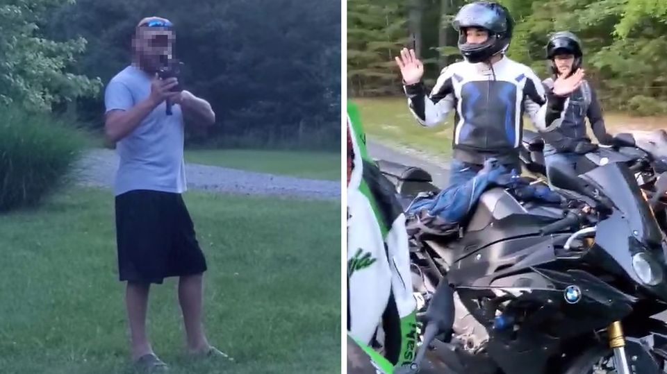 Virginia: Mann richtet ein Sturmgewehr auf einer Gruppe von Bikern.