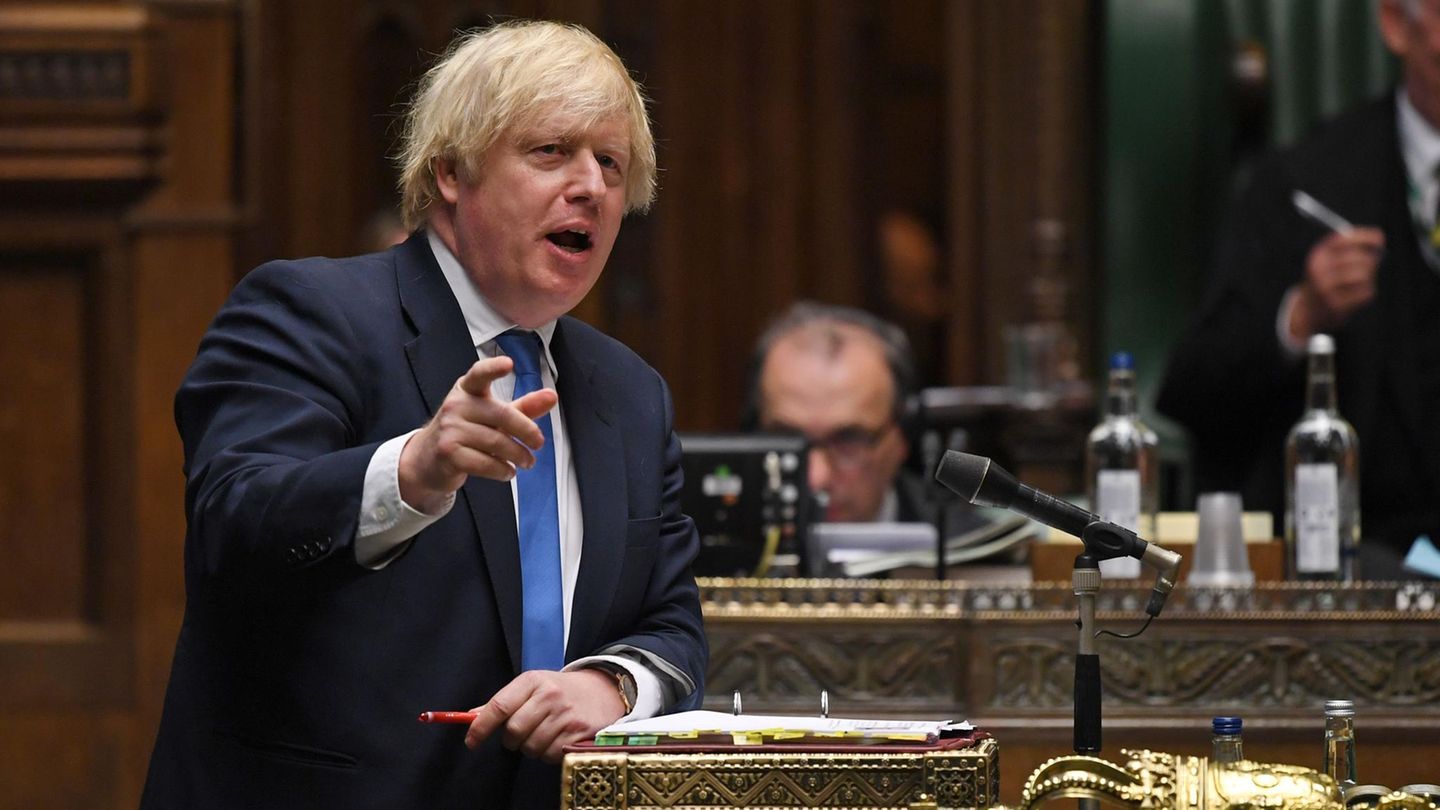 Premierminister Boris Johnson währen einer Rede im Parlament