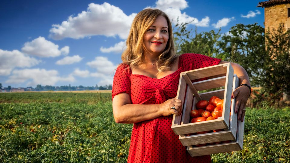 Hermina Deiana auf einem Tomatenfeld