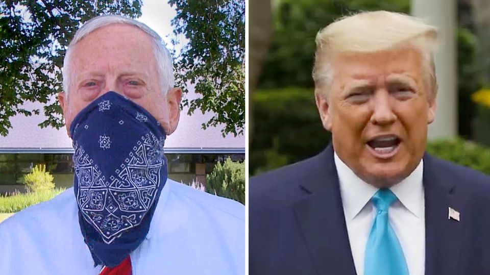 In einer Videobotschaft spricht sich der ehemalige US-Verteidigungsminister Jim Mattis für das Tragen von Atemschutzmasken aus. In einer Videobotschaft spricht sich der ehemalige US-Verteidigungsminister Jim Mattis für das Tragen von Atemschutzmasken aus.