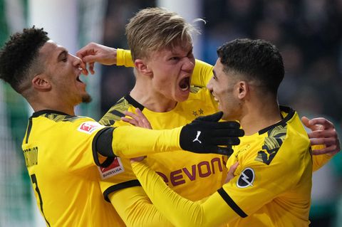 Erling Haaland (m.), Jadon Sancho (l.) und Achraf Hakimi