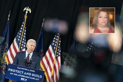 "TikTok-Grandma" kämpft für Biden: Joe Biden steht bei einem Wahlkampfauftritt auf der Bühne
