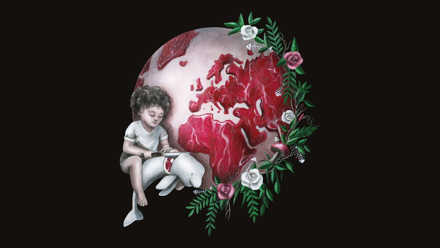 Der Verzehr tierischer Produkte habe den größten Einfluss auf den ökologischen Fußabdruck, so die Illustratorin: "Momentan essen wir die Welt kaputt".