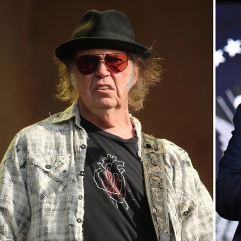 Der US-Songwriter Neil Young (l.) und US-Präsident Donald Trump