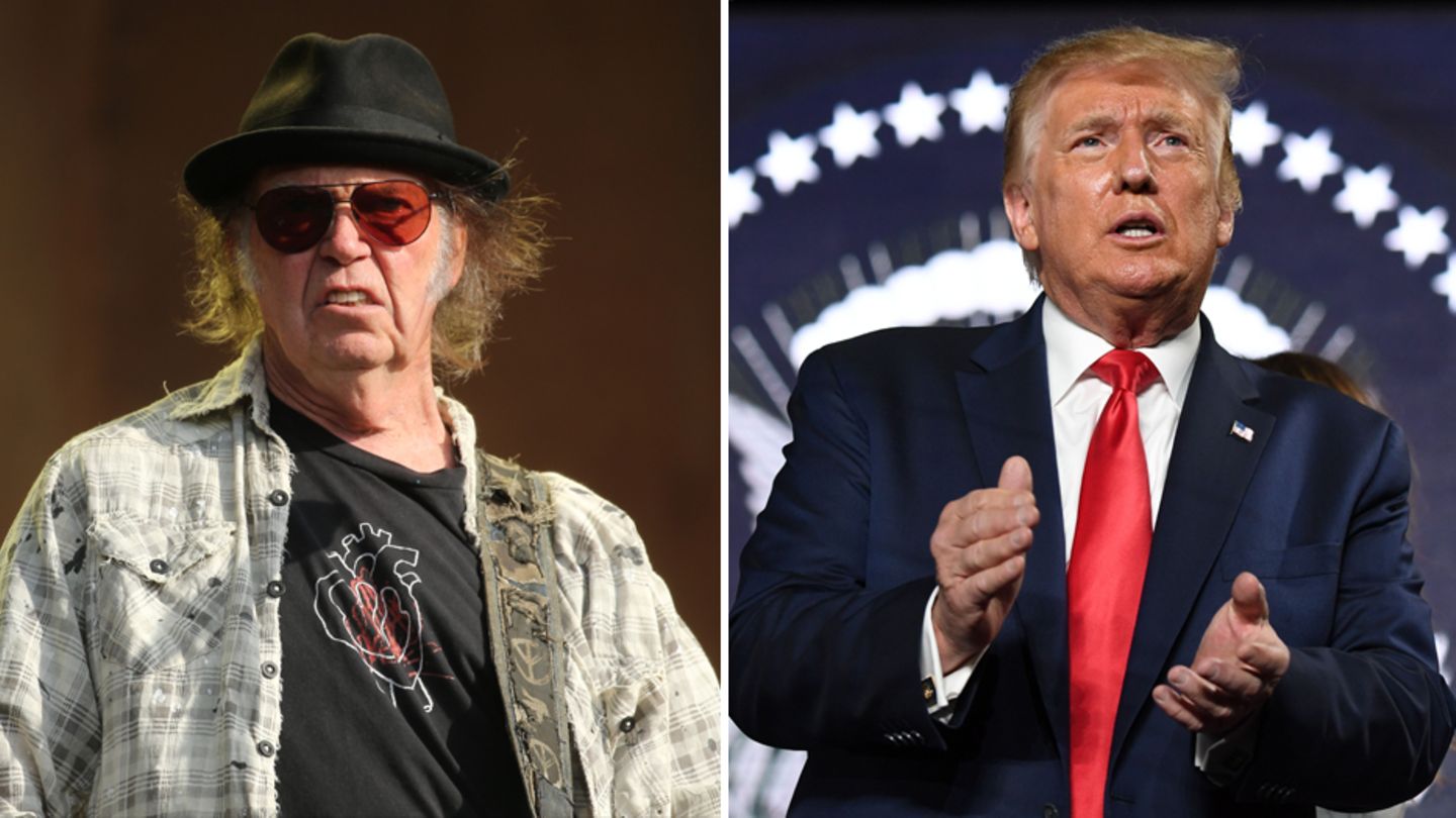 Der US-Songwriter Neil Young (l.) und US-Präsident Donald Trump