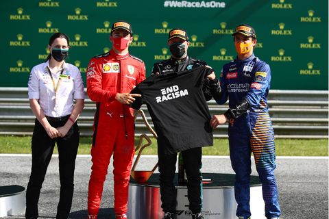 Sieger beim Geisterrennen in Spielberg: Valtteri Bottas (M.) für Mercedes