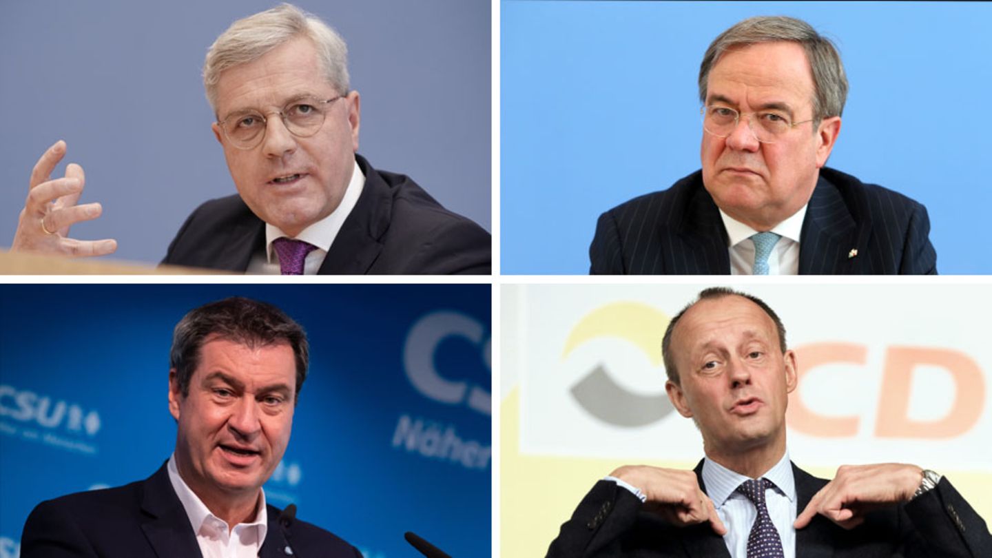 Unions-Poltiker Norbert Röttgen, Friedrich Merz, Markus Söder und Armin Laschet: