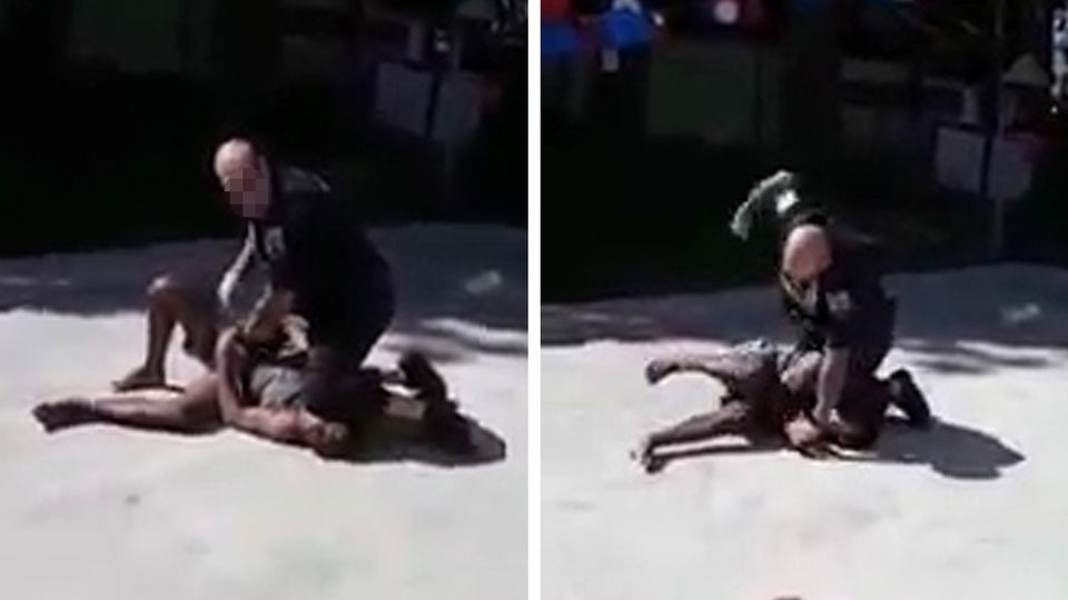 Ein Polizist im US-Bundesstaat New York kniet auf dem Hals eines Verdächtigen.