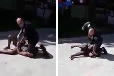 Ein Polizist im US-Bundesstaat New York kniet auf dem Hals eines Verdächtigen.