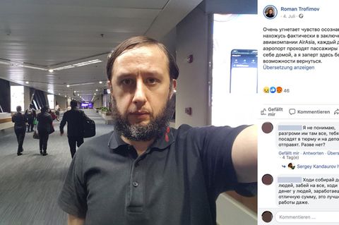 Roman Trofimov macht ein Selfie am Flughafen