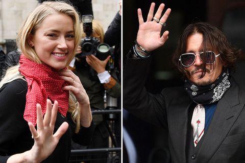 Amber Heard und Johnny Depp vor dem Gerichtsgebäude in London