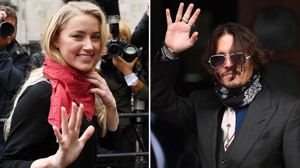 Amber Heard und Johnny Depp vor dem Gerichtsgebäude in London