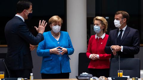 Mark Rutte, Angela Merkel, Ursula von der Leyen und Emmanuel Macron beim EU-Gipfel