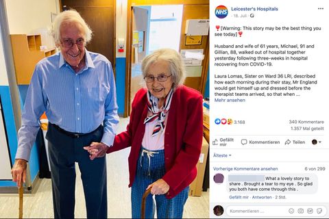 Gillian und Michael England halten Händchen, als sie das Krankenhaus verlassen