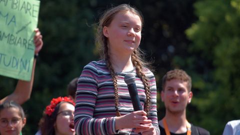 Greta Thunberg spricht auf einer Veranstaltung in der italienischen Hauptstadt Rom