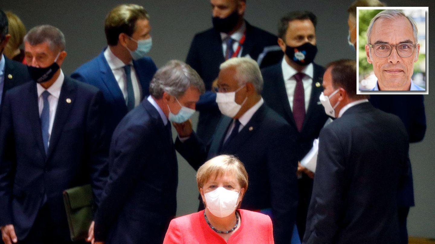 EU-Gipfel - jeder spricht mit jedem, Angela Merkel hell im Vordergrund