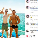 Spaß mit den Boys auf einer Yacht hat Lukas Podolski. Der schippert mit den Influencern Luca Scharpenberg ("Laserluca", l.) und Sebastian Meyer ("Rewinside", Mitte) übers Mittelmeer. Einer von den Dreien hat allerdings noch Nachholbedarf in Sachen Bräunungsgrad.