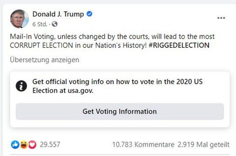 Facebook versieht Trump-Posting mit Verweis auf "offizielle Informationen"