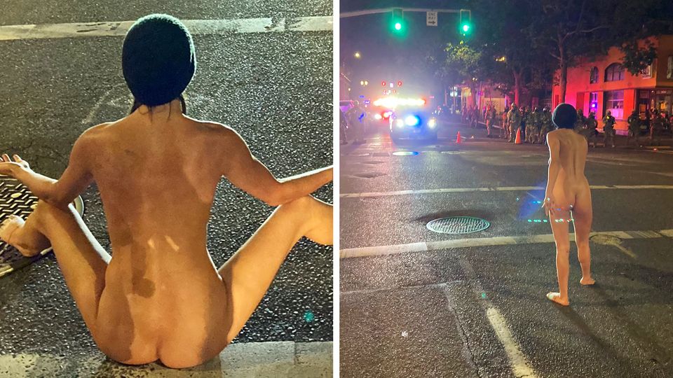 Nackte Frau stellt sich Trumps Bundespolizei entgegen Nackte Frau stellt sich Trumps Bundespolizei entgegen